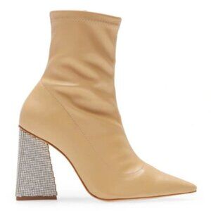 Schutz Cyrus Napa Soft Light Nude Pointed Toe Rhinestone Heel Booties
